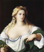 Palma Vecchio Portrait of a Young bride as Flora oil painting on canvas